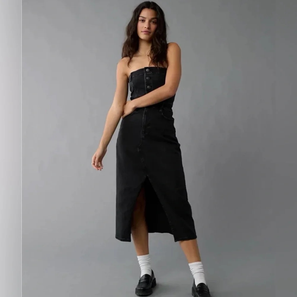 american eagle black strapless dress American Eagle Outfitters | Dresses | American Eagle Outfitters Black Denim Strapless  Dress 0 Festival Grunge